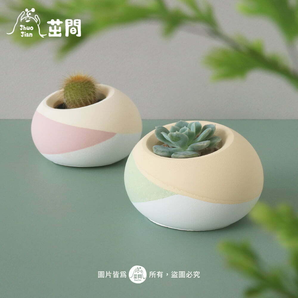 柔嫩三色 橢圓水泥盆
